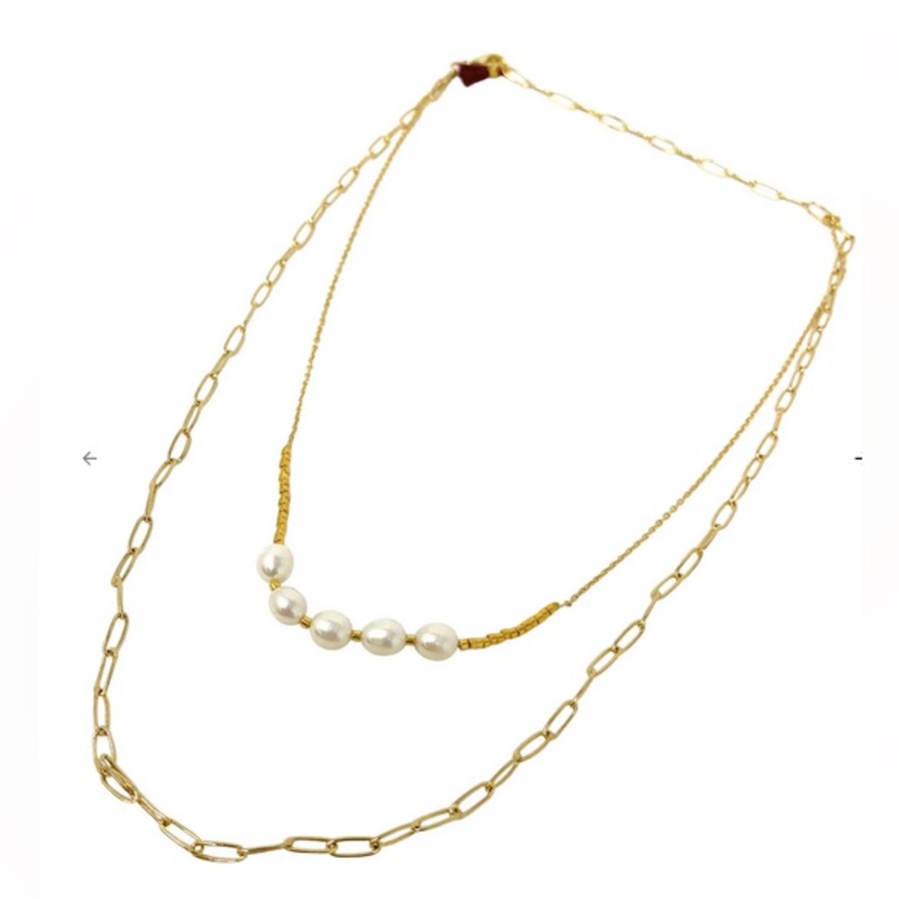 SASHI double layer pearl gold tone necklace